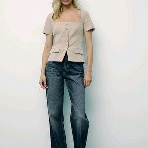 자라 스퀘어넥 블라우스 자켓 xs