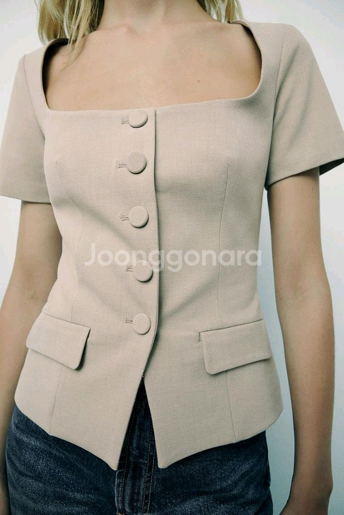 자라 스퀘어넥 블라우스 자켓 xs--1