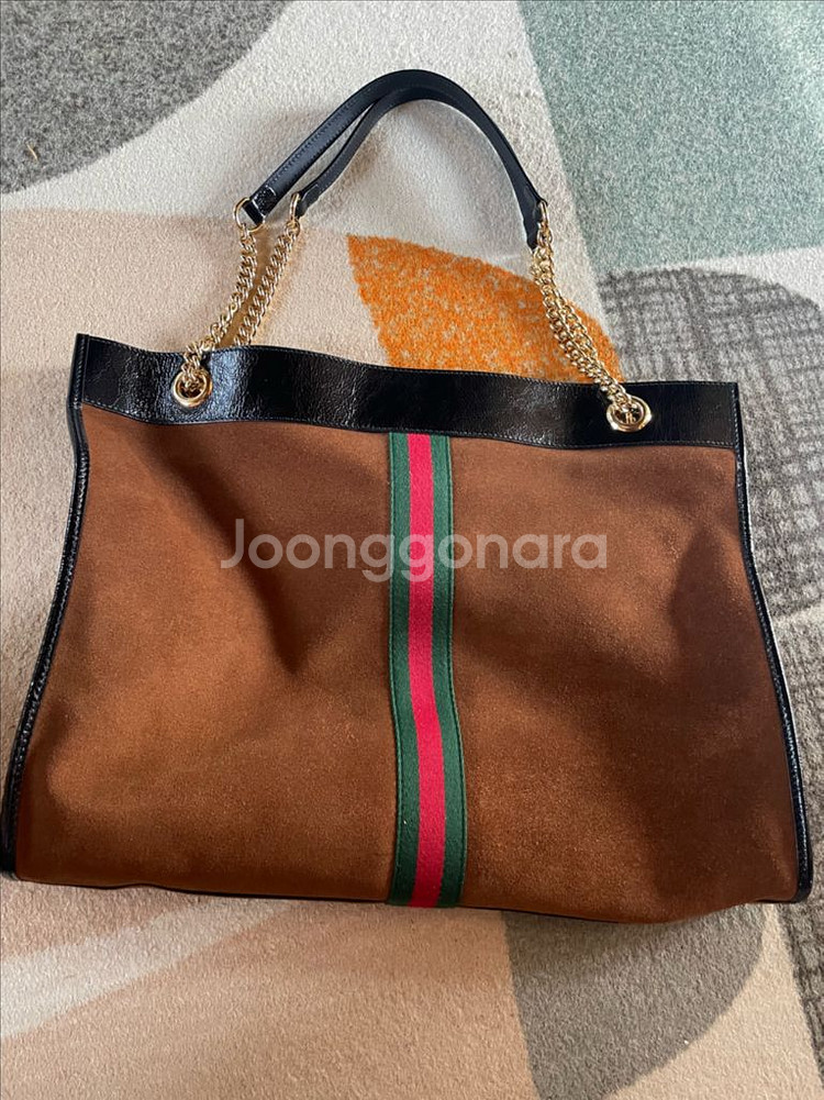 구찌 삼선 타이거 라자 스웨이드 토트 숄더백--5