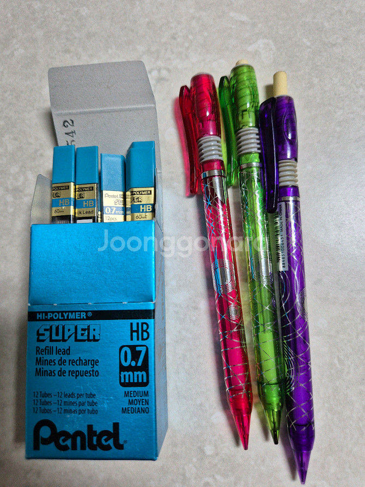 펜텔 하이폴리머 슈퍼 HB 0.7mm 샤프심과 샤프 3--0