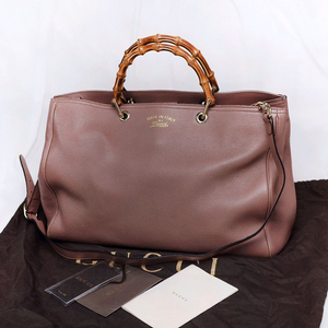 구찌 뱀부 핸들 페일핑크 토고가죽 빅토트 쇼퍼백