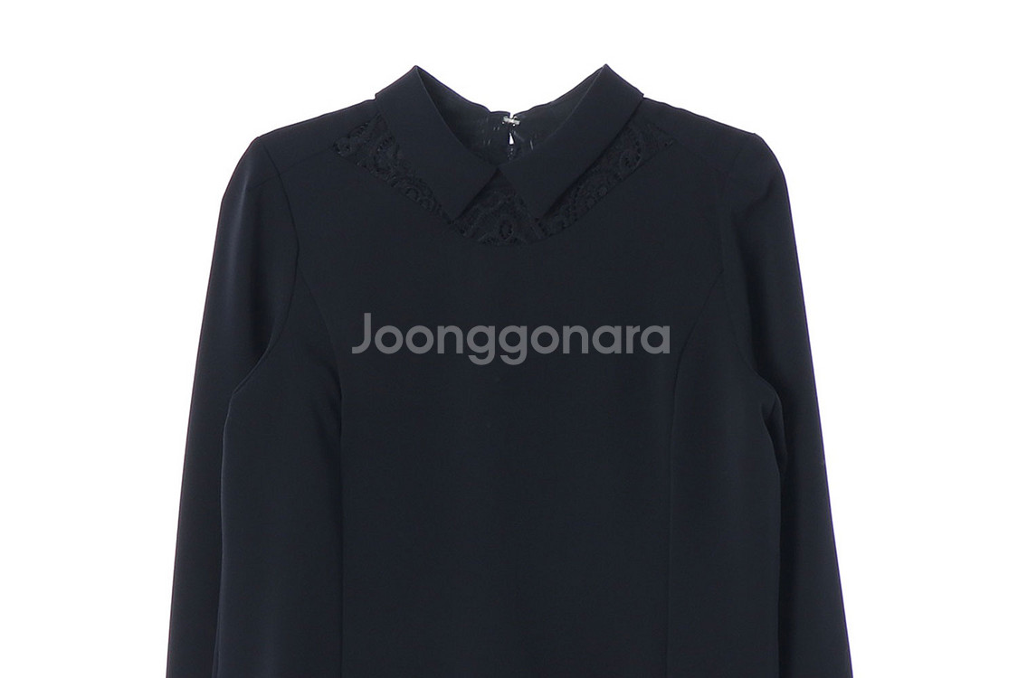 [S]온앤온 네이비 레이스 레이어드 카라 블라우스 셔츠--1