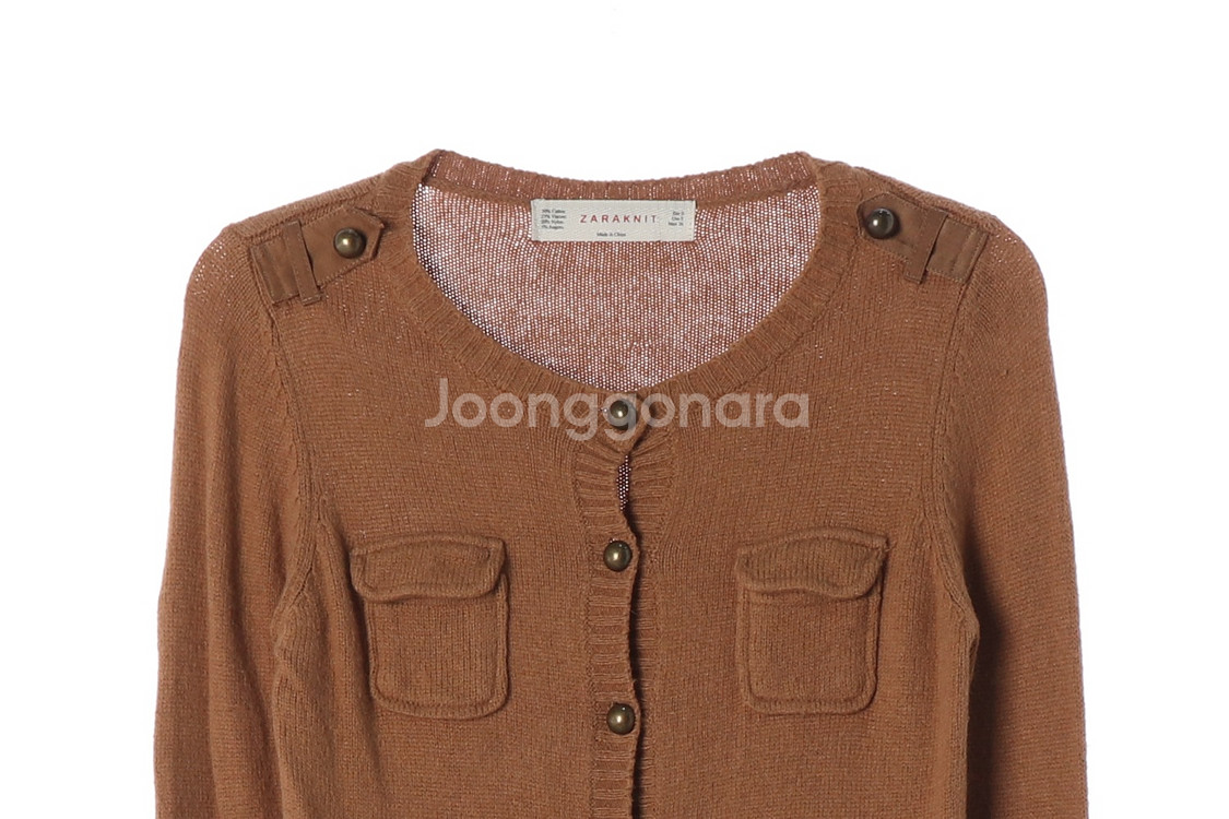 [S]자라 카멜 브라운 아웃포켓 라운드 니트 가디건--1