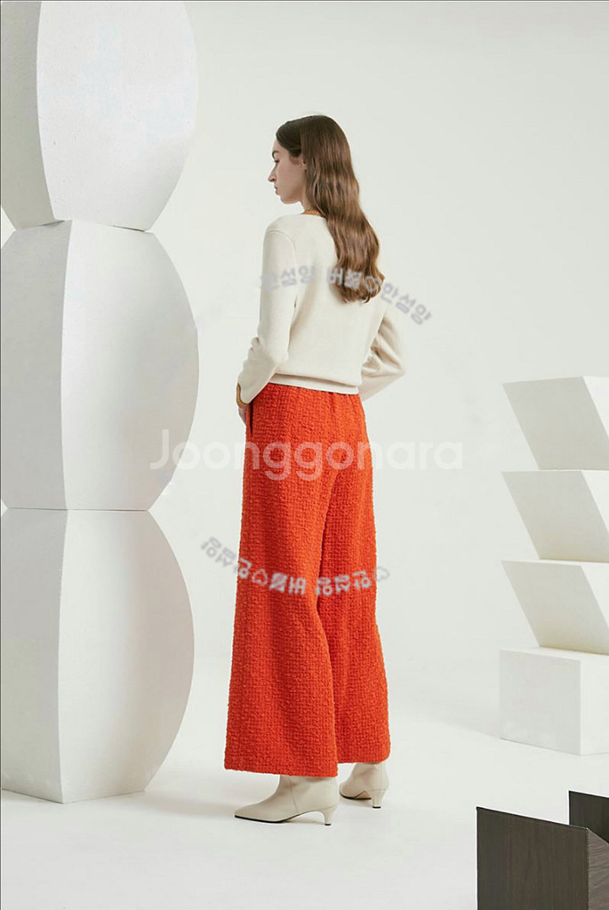 한섬 타임 TIME 울 트위드 부클레 와이드 팬츠 바지--1