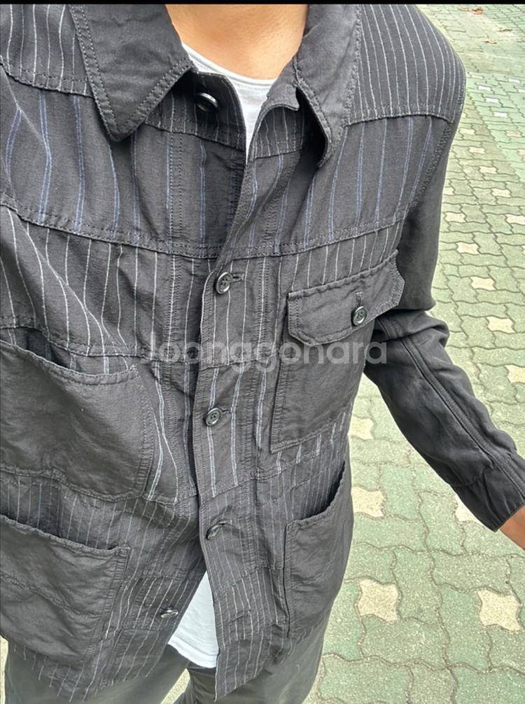 꼼데가르송 옴므 블랙 패치워쿠 스트라이프 자켓 M--2