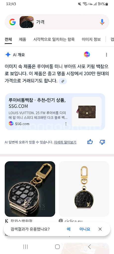 정품 루이비통 미니 부아또 샤포 키링 백참--0