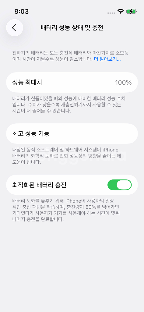 아이폰 13 미니 스타라이트 배터리 성능 100%--9