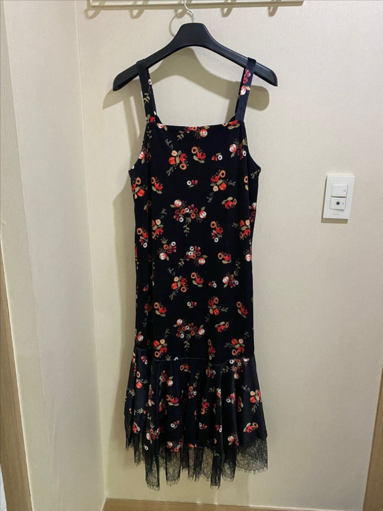 [미사용]벨벳 플레어 레이스 원피스 블랙 이미지