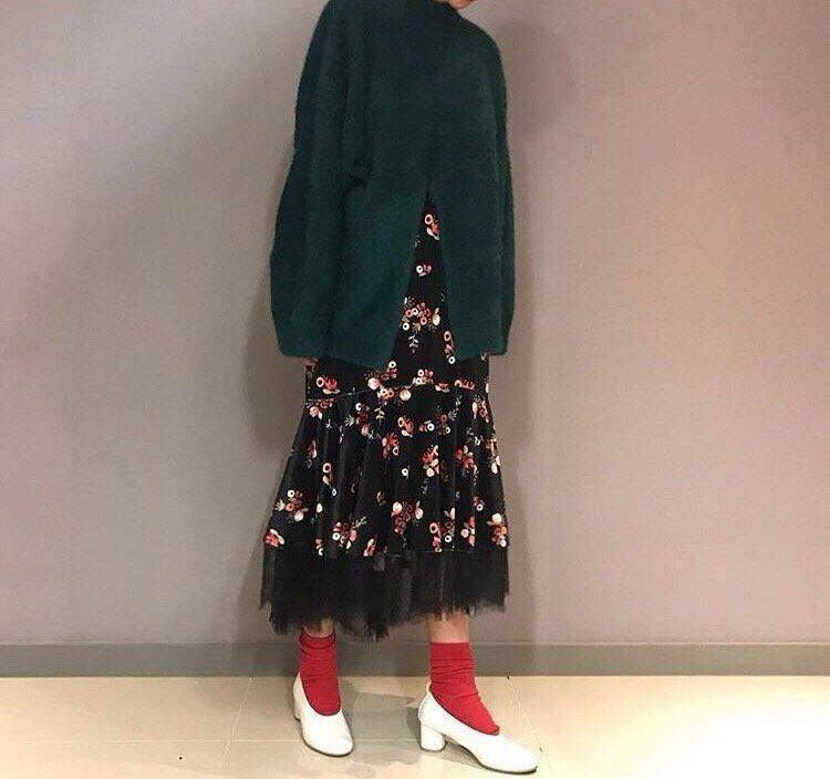 [미사용]벨벳 플레어 레이스 원피스 블랙 이미지