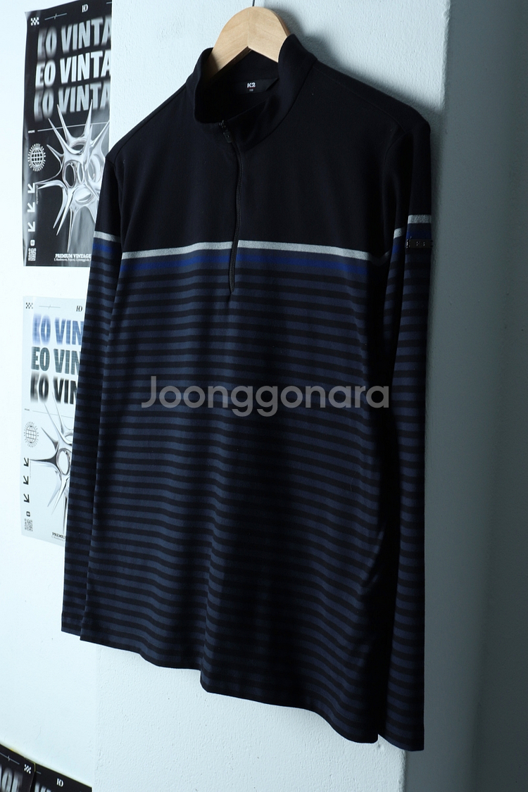 (L) K2 케이투 카라 긴팔티셔츠 스트라이프 반집업--0