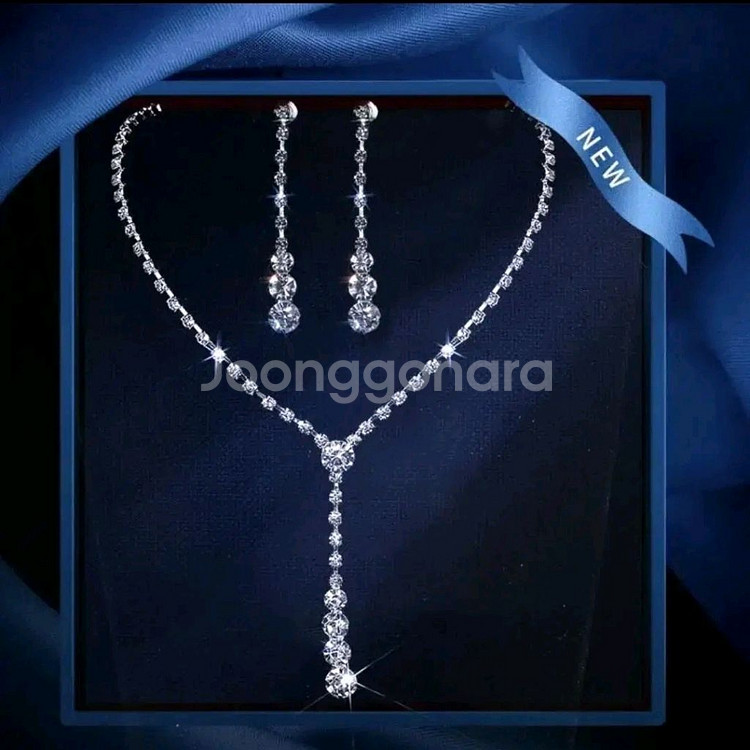 [새상품] 크리스탈 보석 목걸이 + 귀걸이 2종 세트--0