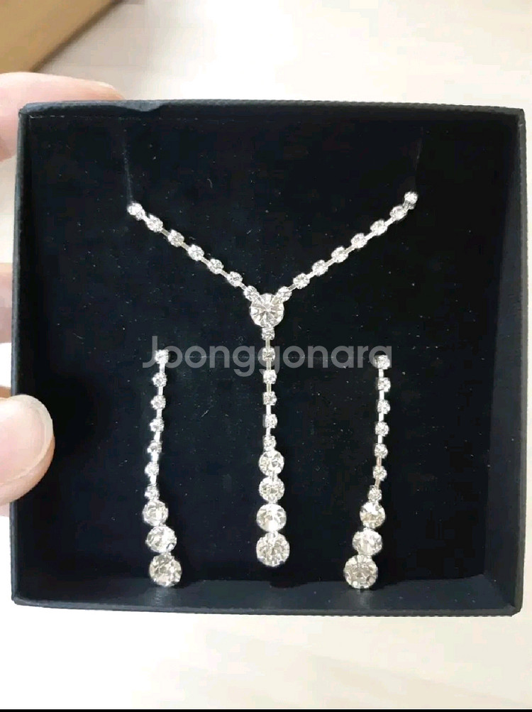 [새상품] 크리스탈 보석 목걸이 + 귀걸이 2종 세트--2