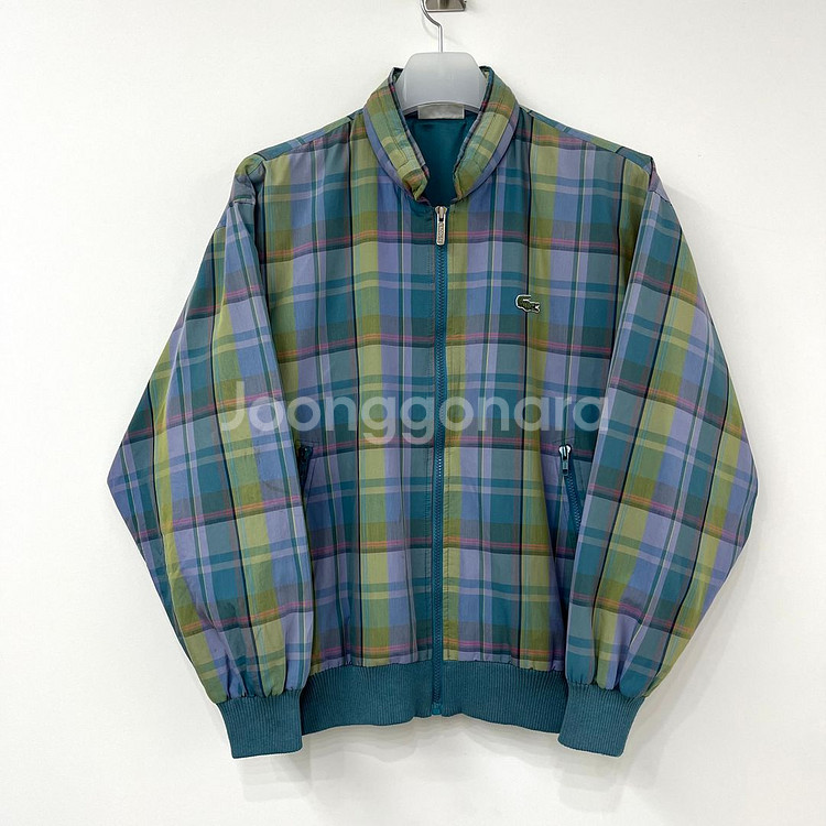 라코스테 90s 퍼플 그린 체크 블루종 자켓--1