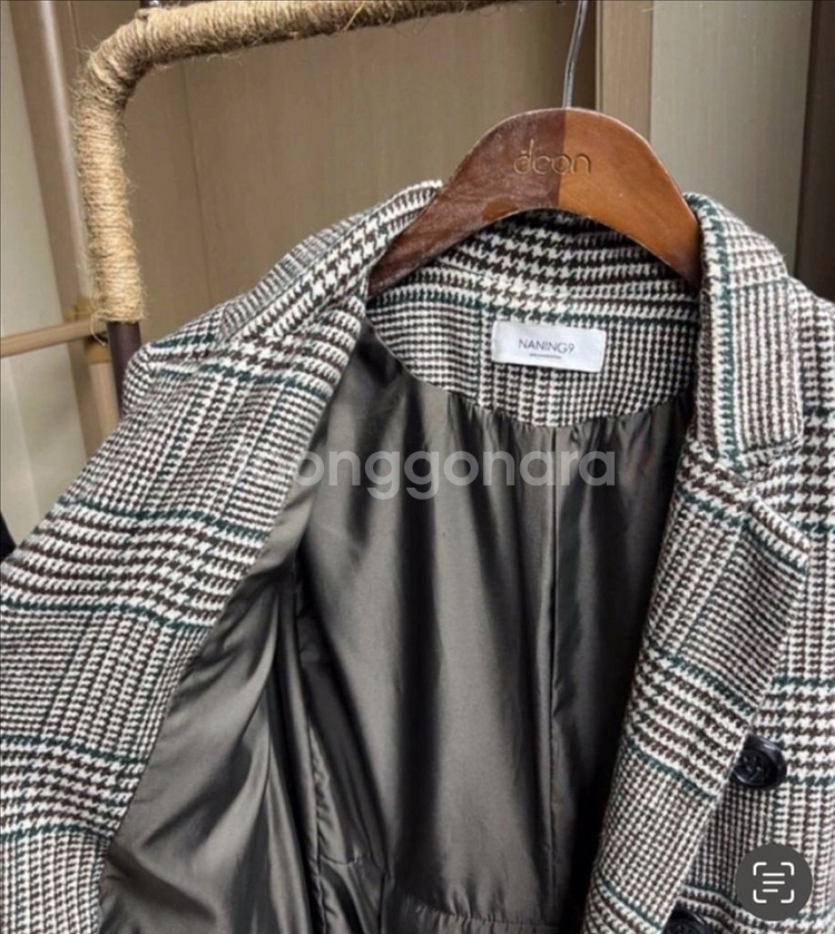 Naning9 여성 체크 롱코트 자켓--1