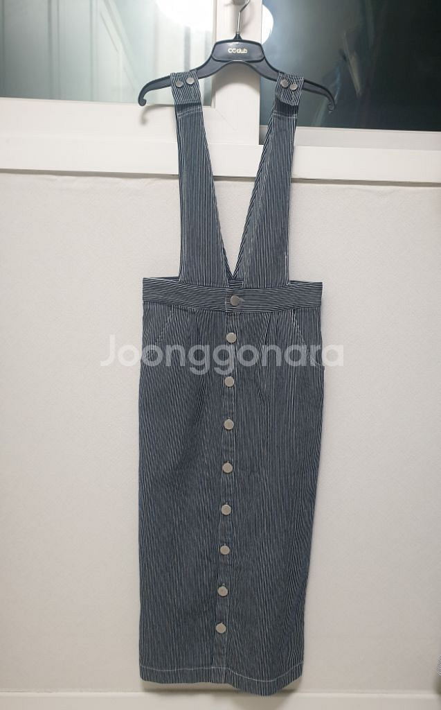 (미사용) 멜빵 스트라이프 청치마--0