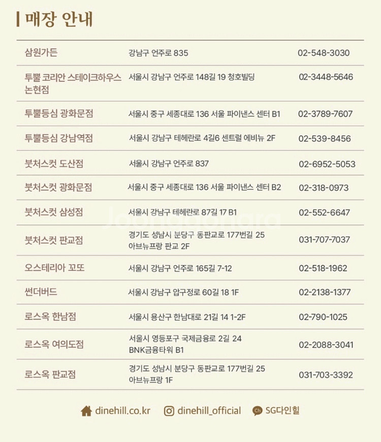 (SG다인힐 통합권) 10만원권(삼원가든/투뿔등심/붓처--1