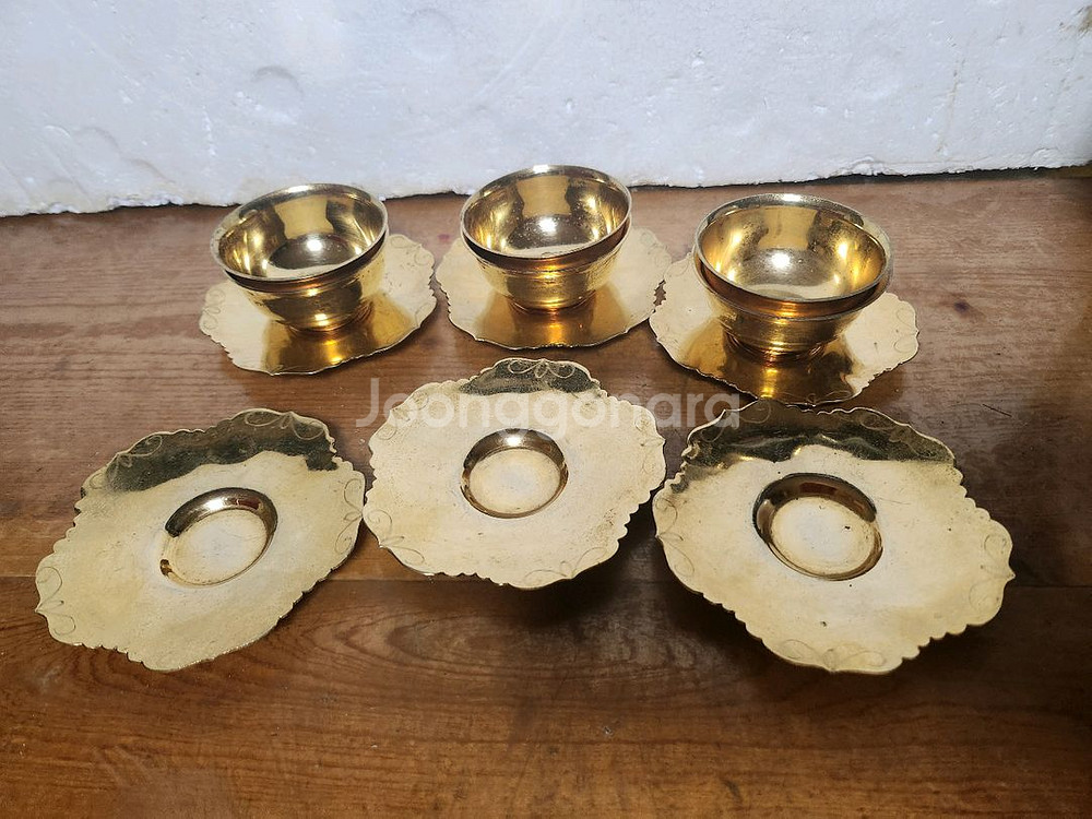 황동 잔 , 잔받침 6셋트 12P--3
