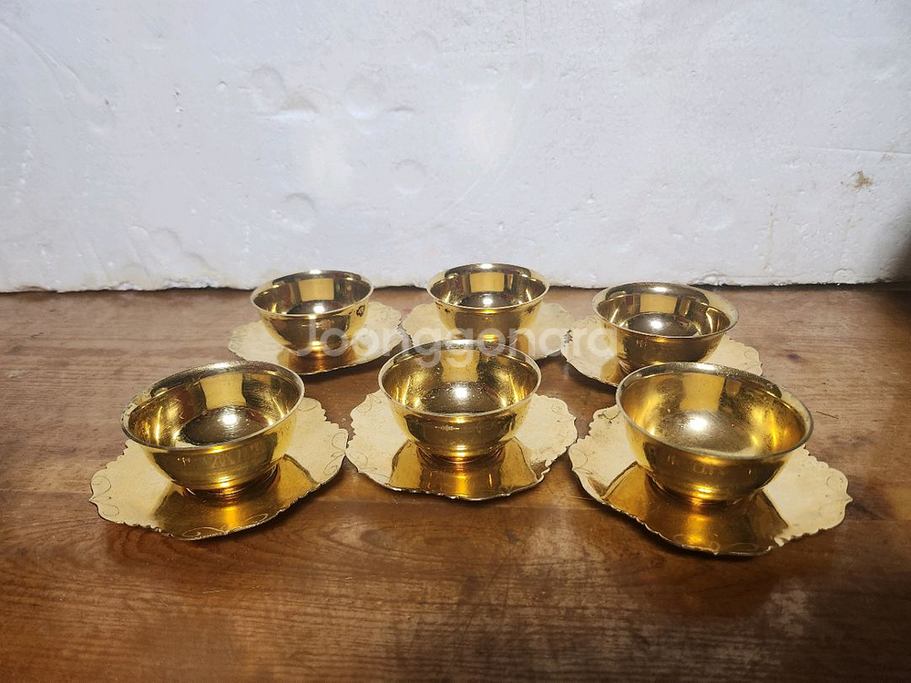 황동 잔 , 잔받침 6셋트 12P--0
