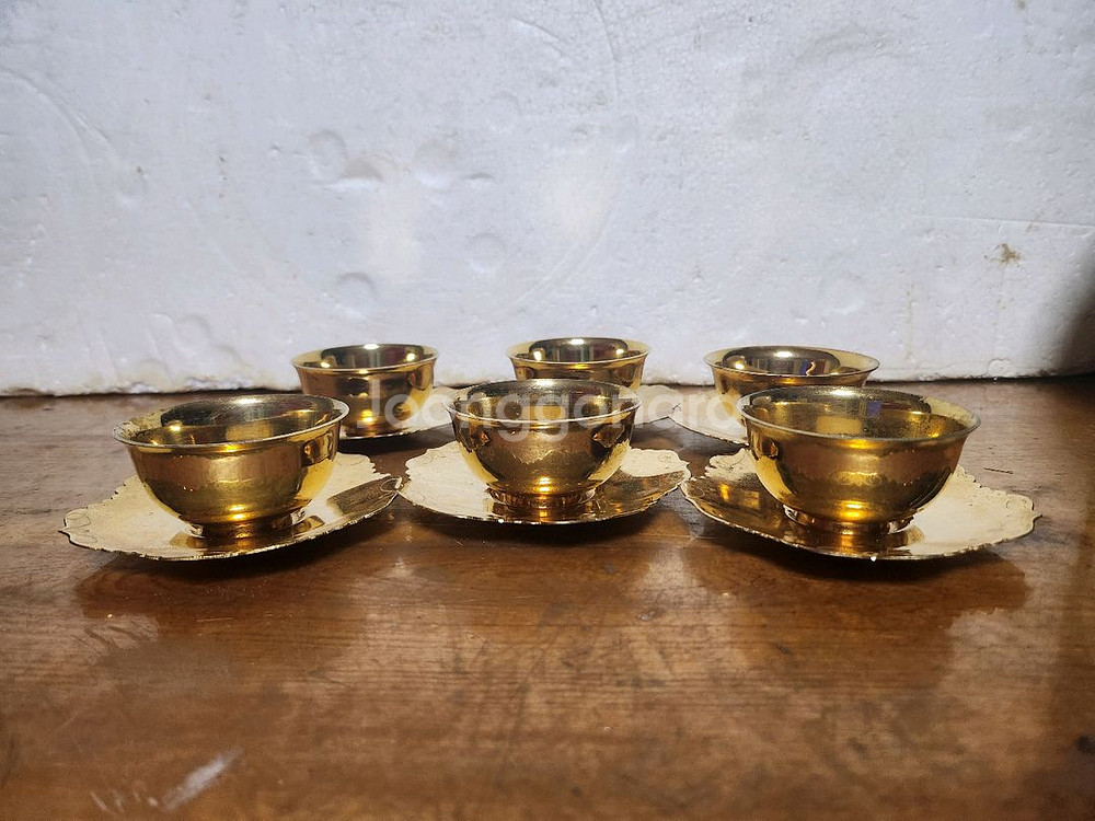 황동 잔 , 잔받침 6셋트 12P--2