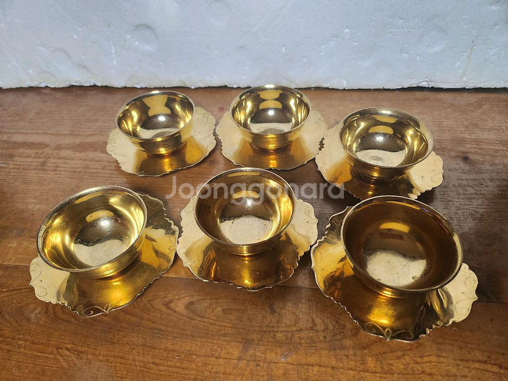 황동 잔 , 잔받침 6셋트 12P--1