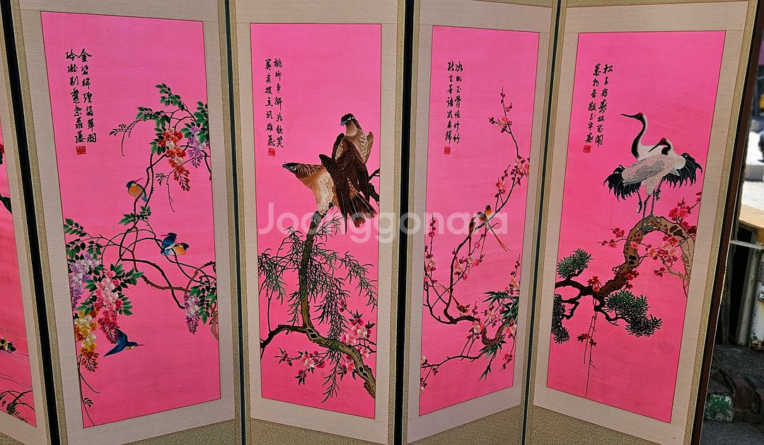 화조자수 8폭 병풍--1