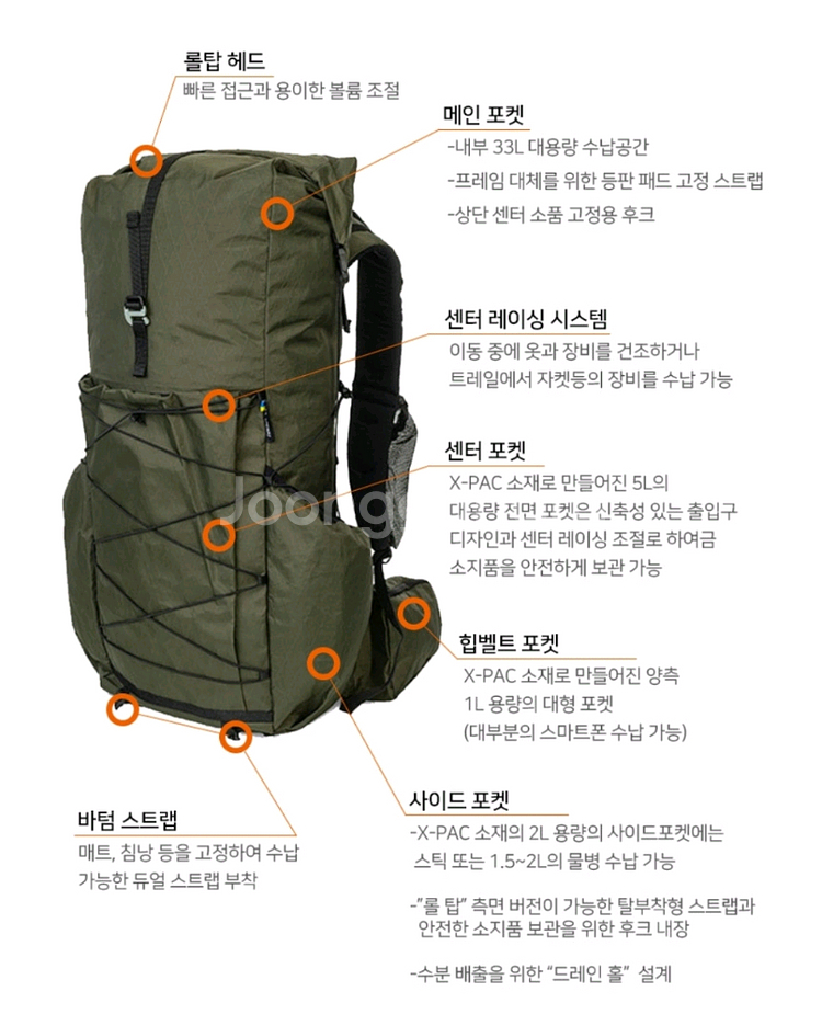 라이트웨이 비기 X-PAC 45L 블랙 백팩 초경량--4