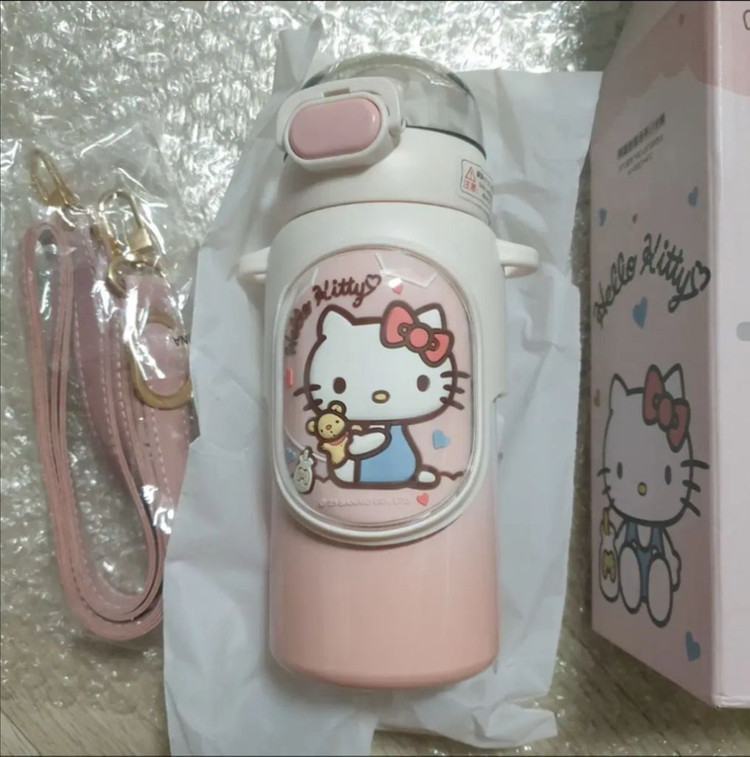 산리오 헬로우키티 원터치 보온보냉 스트랩 텀블러 보틀--1