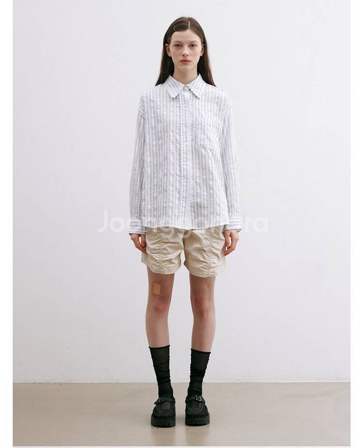 영오 Lace-Trim Stripe Shirt 레이스--0
