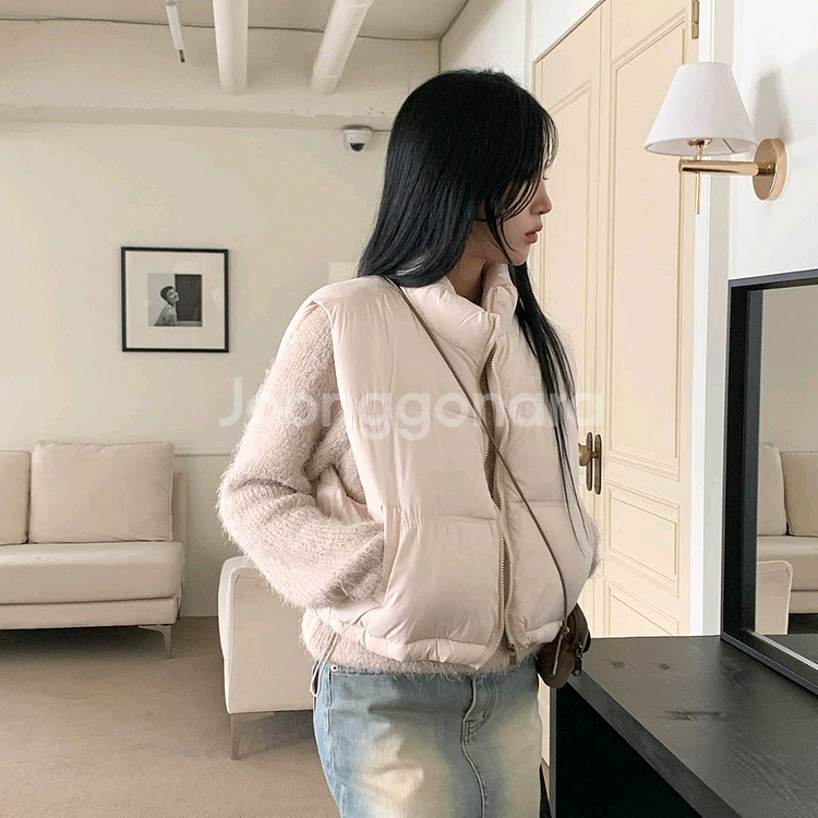 베이직 세미크롭 패딩 조끼--2