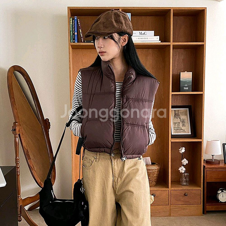 베이직 세미크롭 패딩 조끼--4