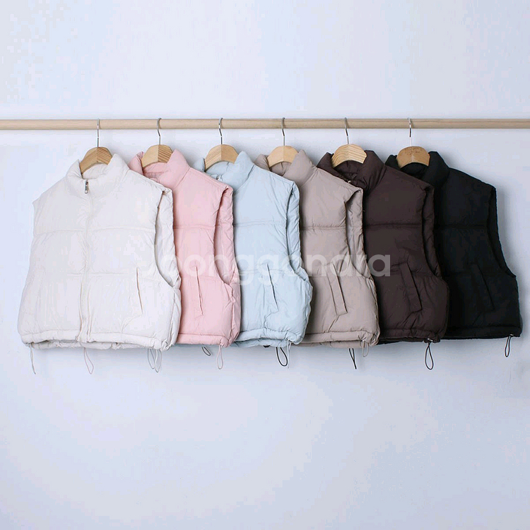 베이직 세미크롭 패딩 조끼--6