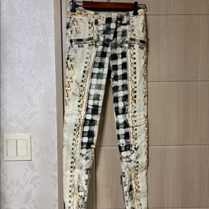 발망 체크프린팅 스키니청바지