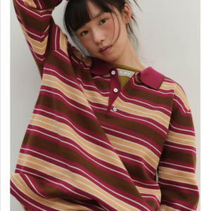 온무드 STRIPE COLLAR KNIT - PLUM