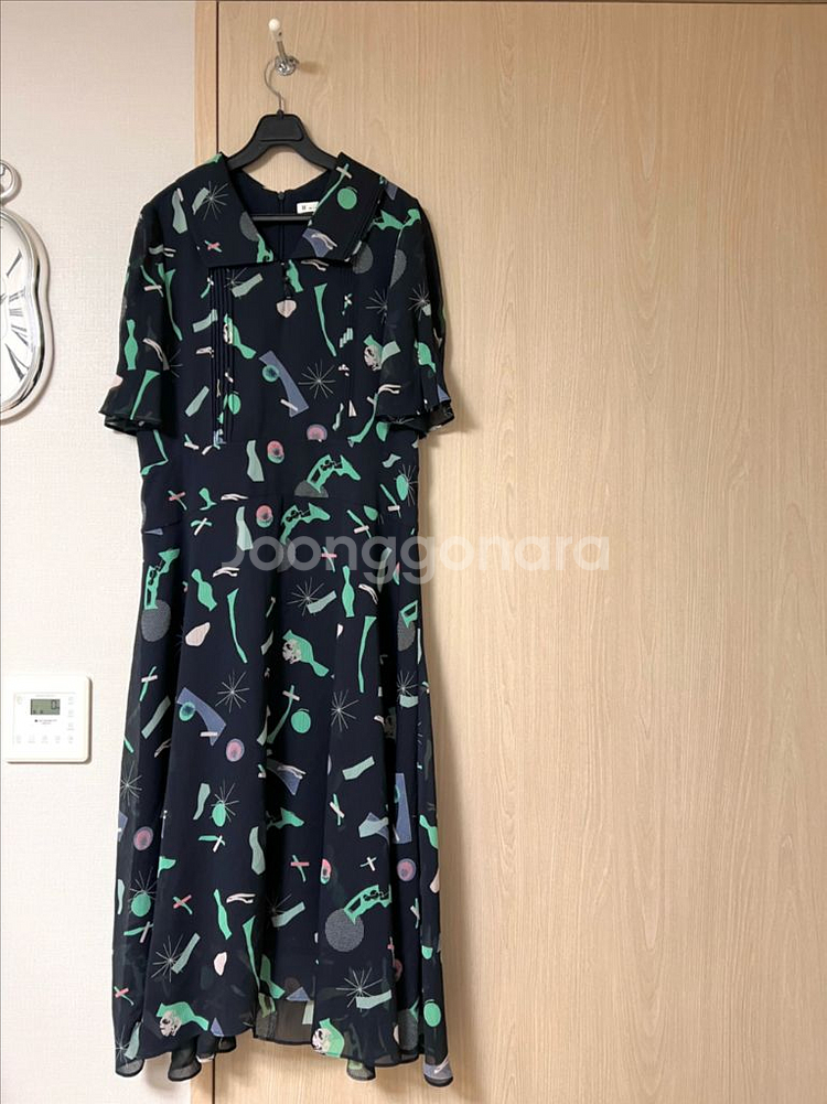 잇미샤 빅카라 시스루 퍼프소매 패턴 쉬폰 롱원피스 반팔--2