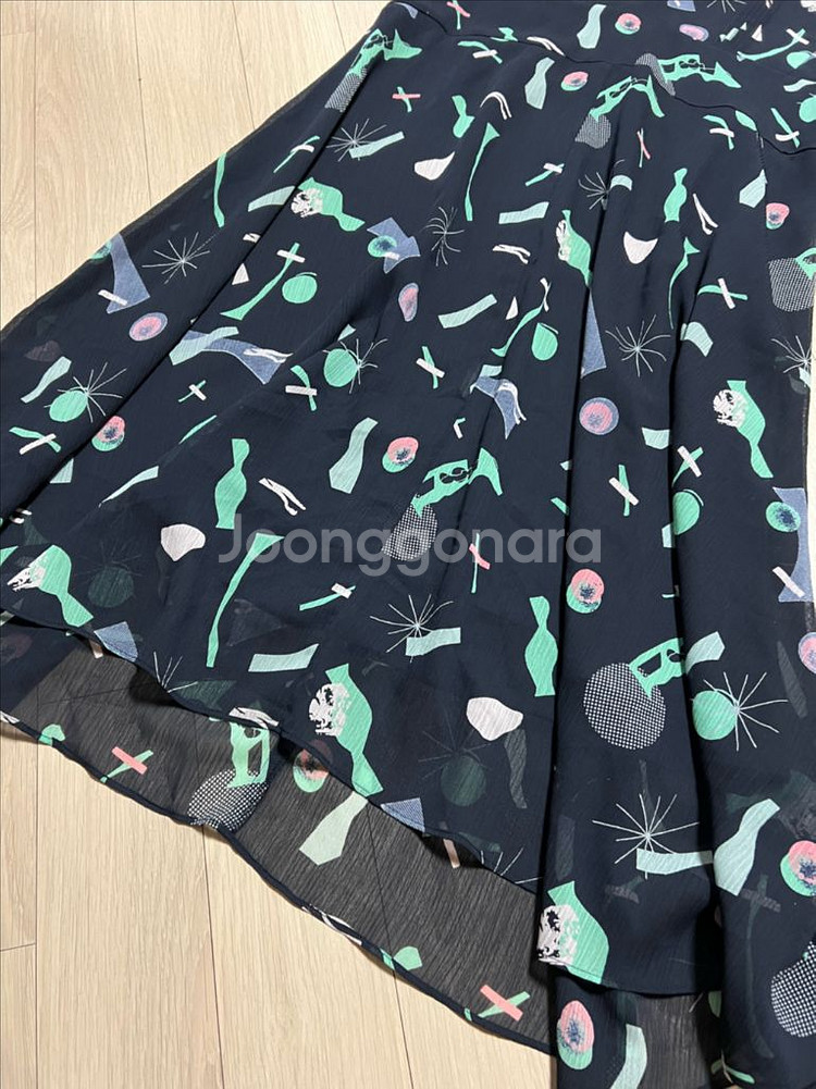 잇미샤 빅카라 시스루 퍼프소매 패턴 쉬폰 롱원피스 반팔--6