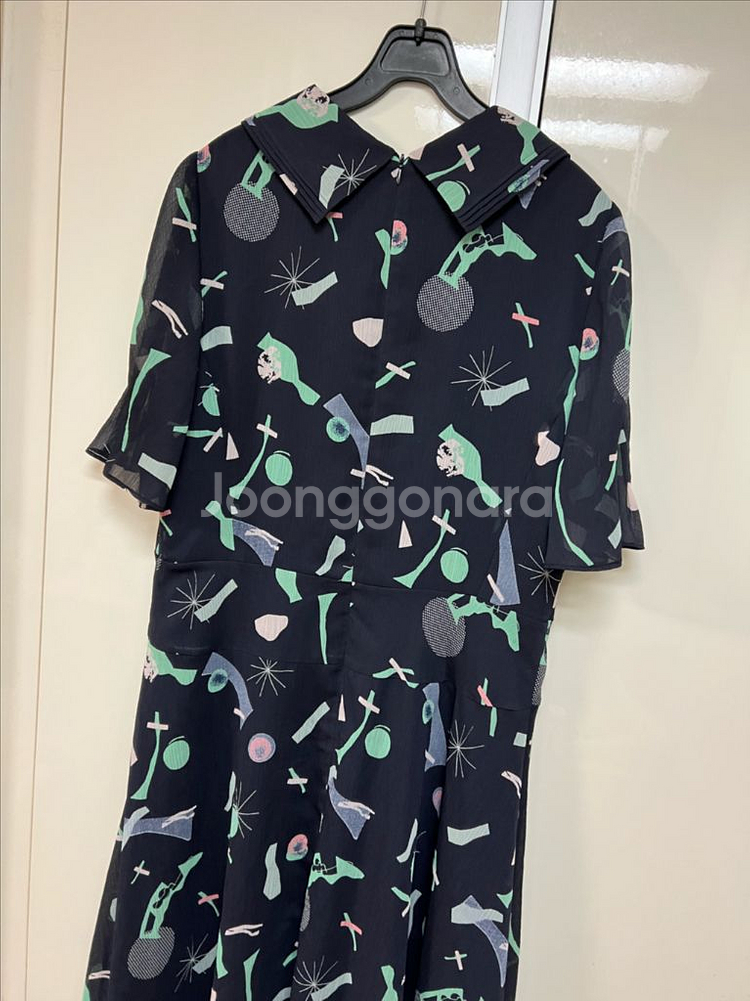 잇미샤 빅카라 시스루 퍼프소매 패턴 쉬폰 롱원피스 반팔--8