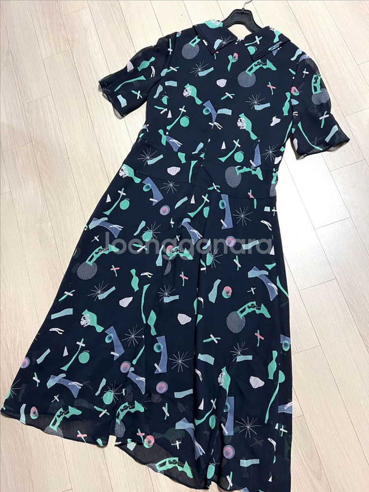 잇미샤 빅카라 시스루 퍼프소매 패턴 쉬폰 롱원피스 반팔--7