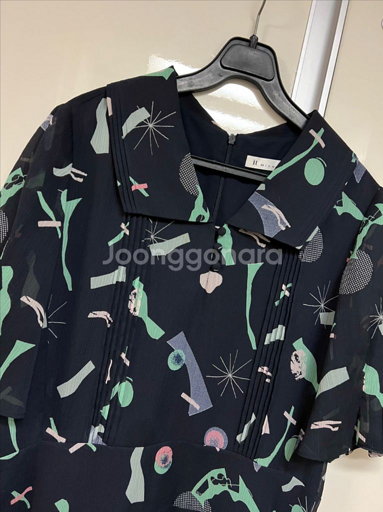 잇미샤 빅카라 시스루 퍼프소매 패턴 쉬폰 롱원피스 반팔--10