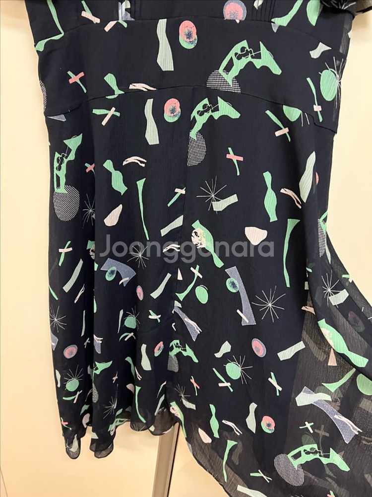 잇미샤 빅카라 시스루 퍼프소매 패턴 쉬폰 롱원피스 반팔--11