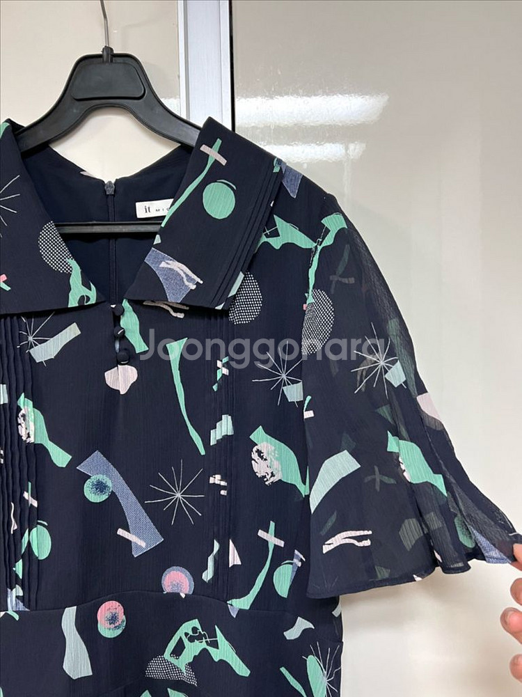 잇미샤 빅카라 시스루 퍼프소매 패턴 쉬폰 롱원피스 반팔--12