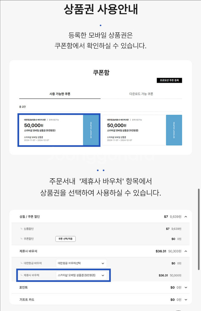 면세 스카이샵 1만원 모바일 상품권 판매합니다--5