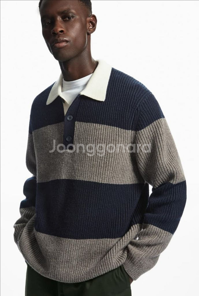 COS 코스 롱슬리브 럭비 폴로 셔츠 니트 카라티 S--0