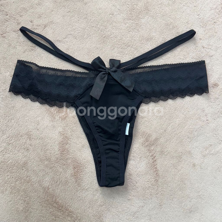 블랙 레이스 끈 티팬티--0