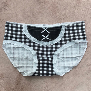 블랙 체크 리본 면팬티