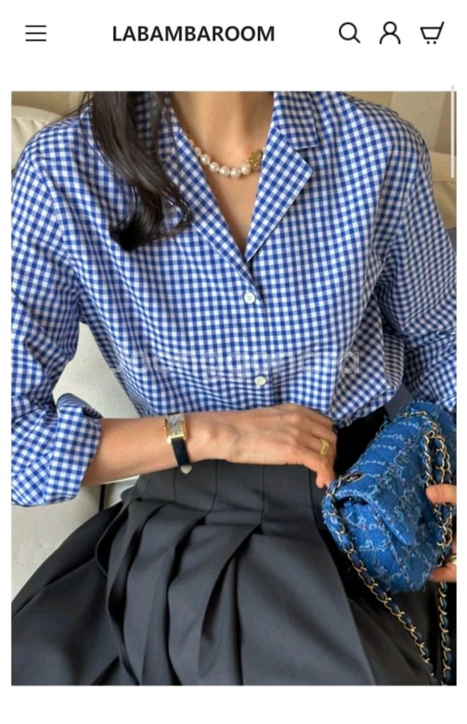 라밤바룸 블루 깅엄체크 셔츠 55사이즈 팝니다.--1