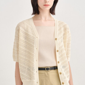 한섬 sjsj 2025 아일렛 하프 슬리브 니트 가디건