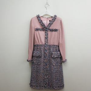 한섬 마인 2020 트위드 배색 원피스 xs사이즈