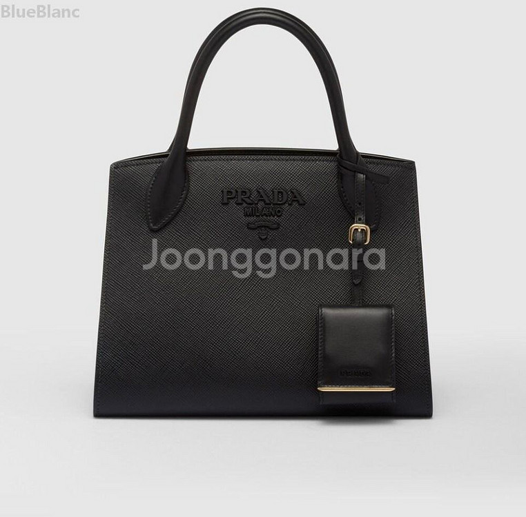 프라다 사피아노 모노크롬 토트백 겸 숄더백 블랙 스몰--0