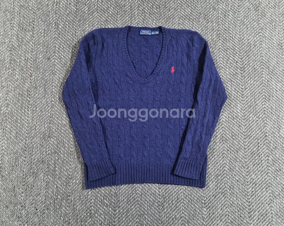 폴로 랄프로렌 캐시미어 네이비 브이넥 케이블 니트--0