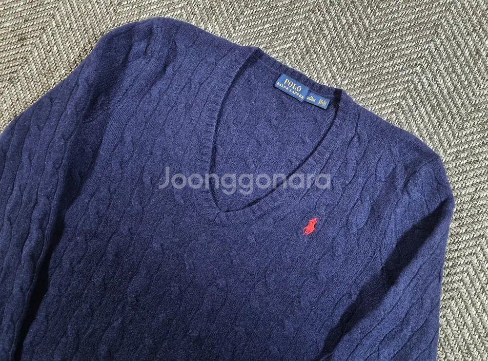 폴로 랄프로렌 캐시미어 네이비 브이넥 케이블 니트--2